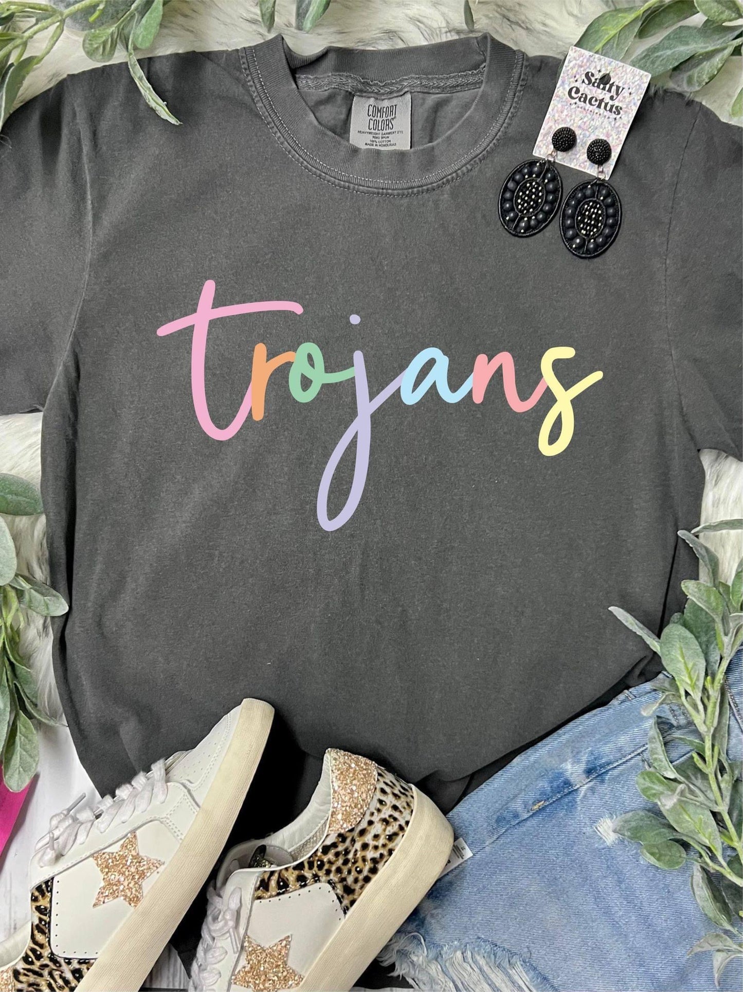 Cursive rainbow mascot tee