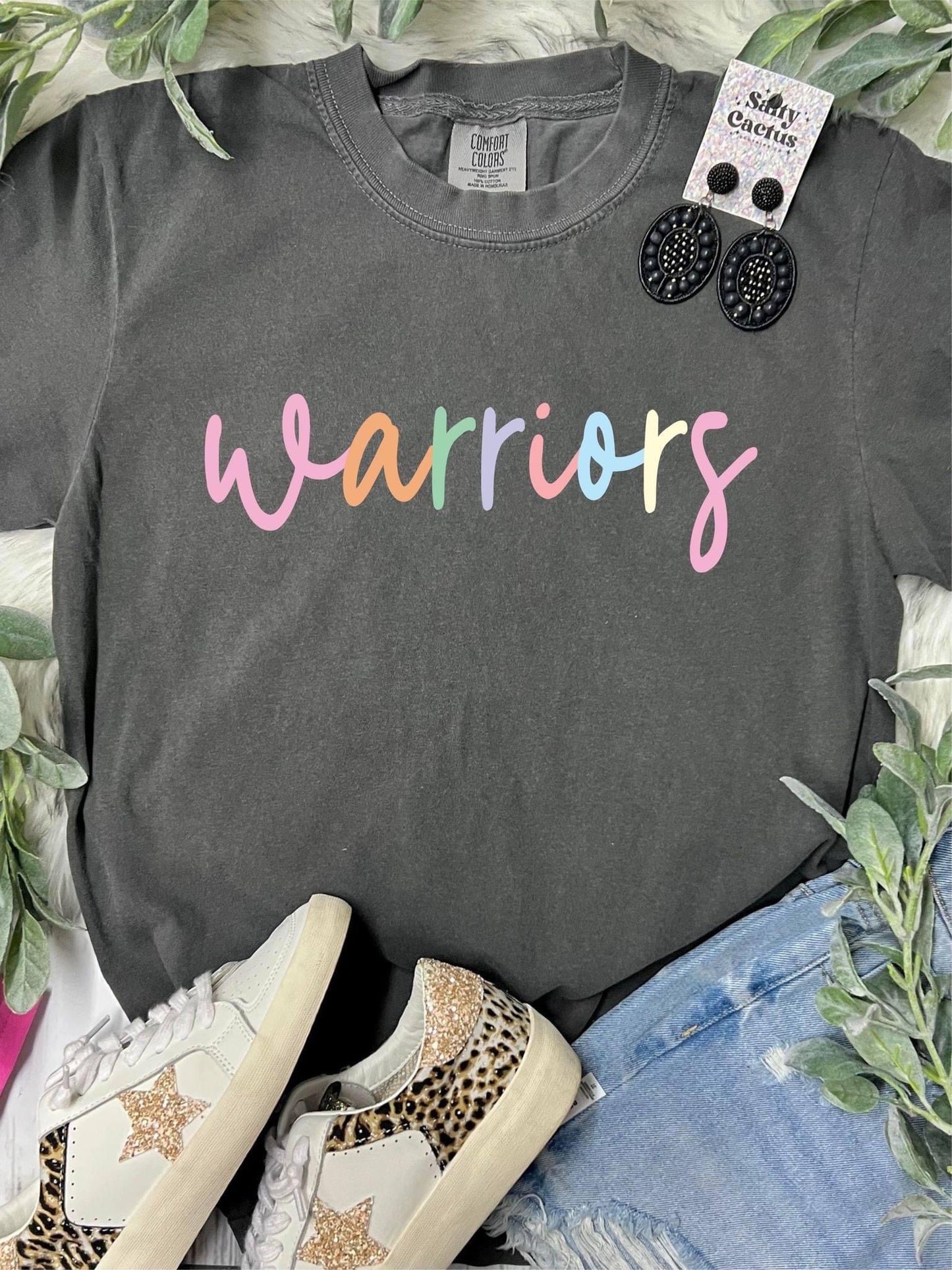 Cursive rainbow mascot tee