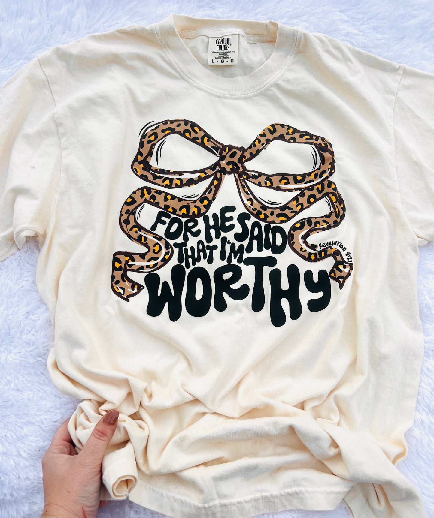 I Am Worthy Leopard Bow Graphic Tee - RTS