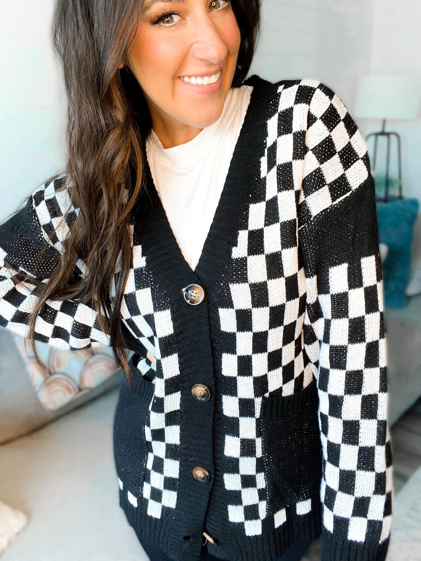 Varsity checkered cardigan