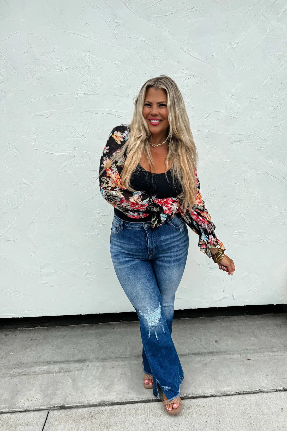 Floral sleeve bodysuit