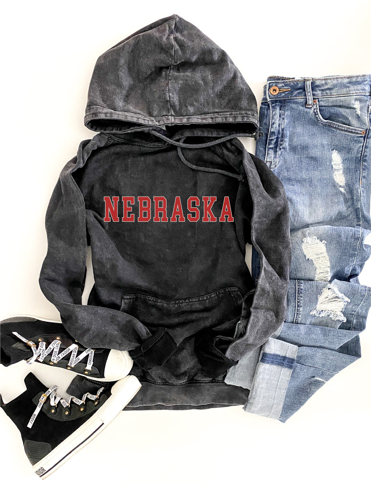 NE vintage wash hoodie