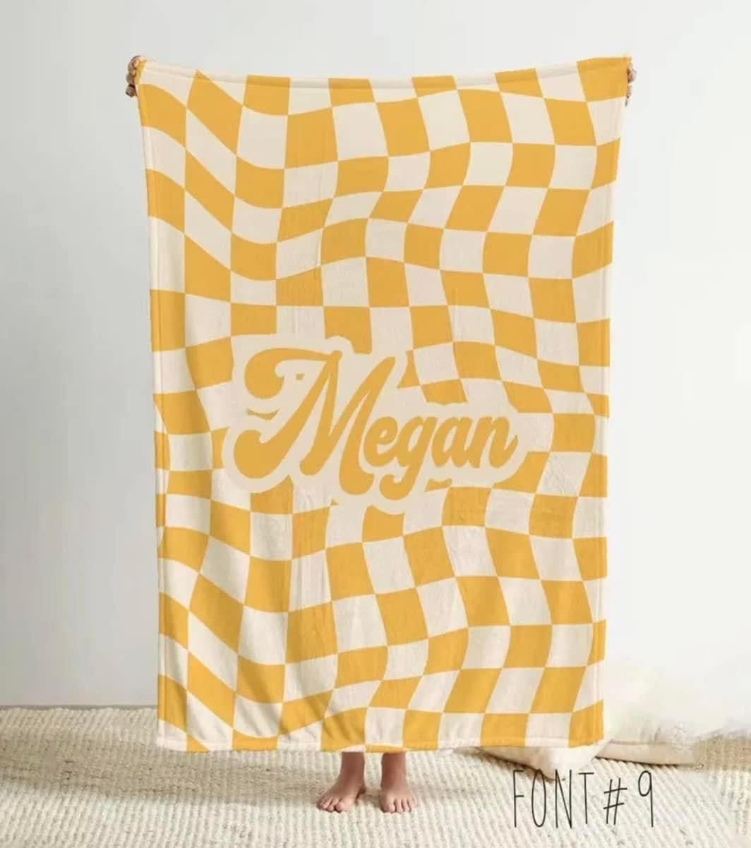 Custom name checkered blanket