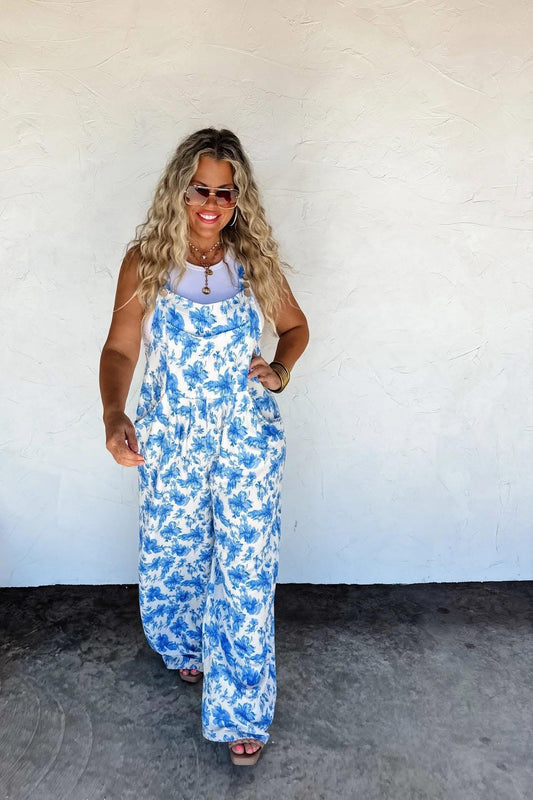 Blue Cassidy floral overalls