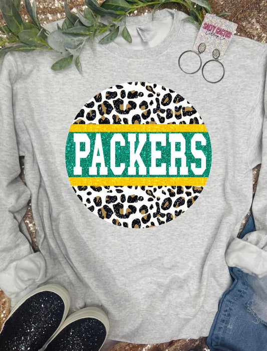 Packers leopard circle faux glitter