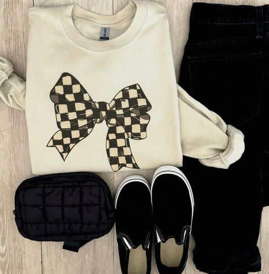 Checkered bow sweatshirt