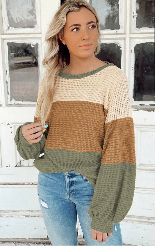 Olive color block bubble sleeve