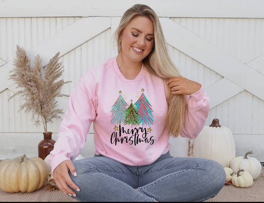 Merry Christmas pink trees sweatshirt