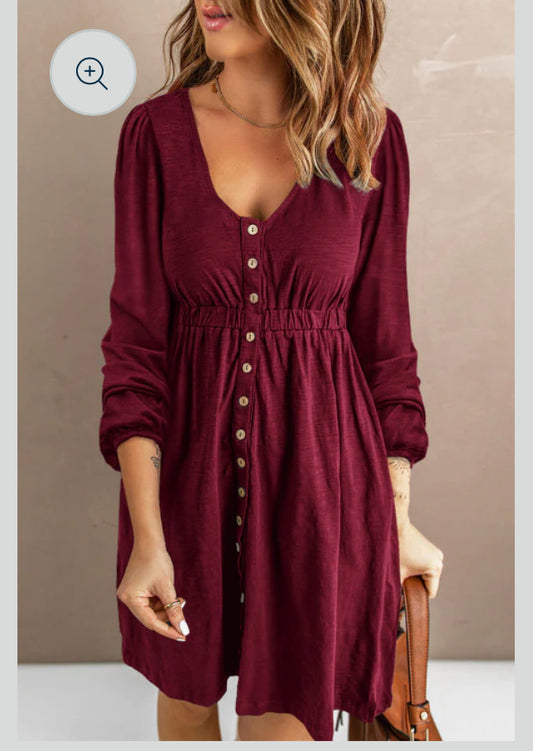 LS maroon fall button dress