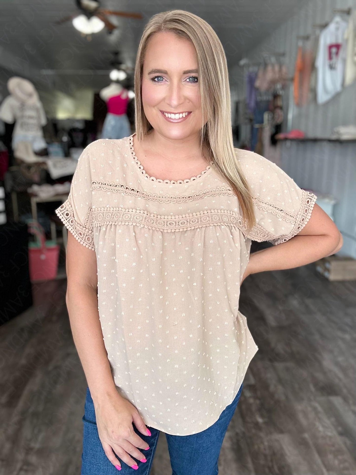 Button backed lace top